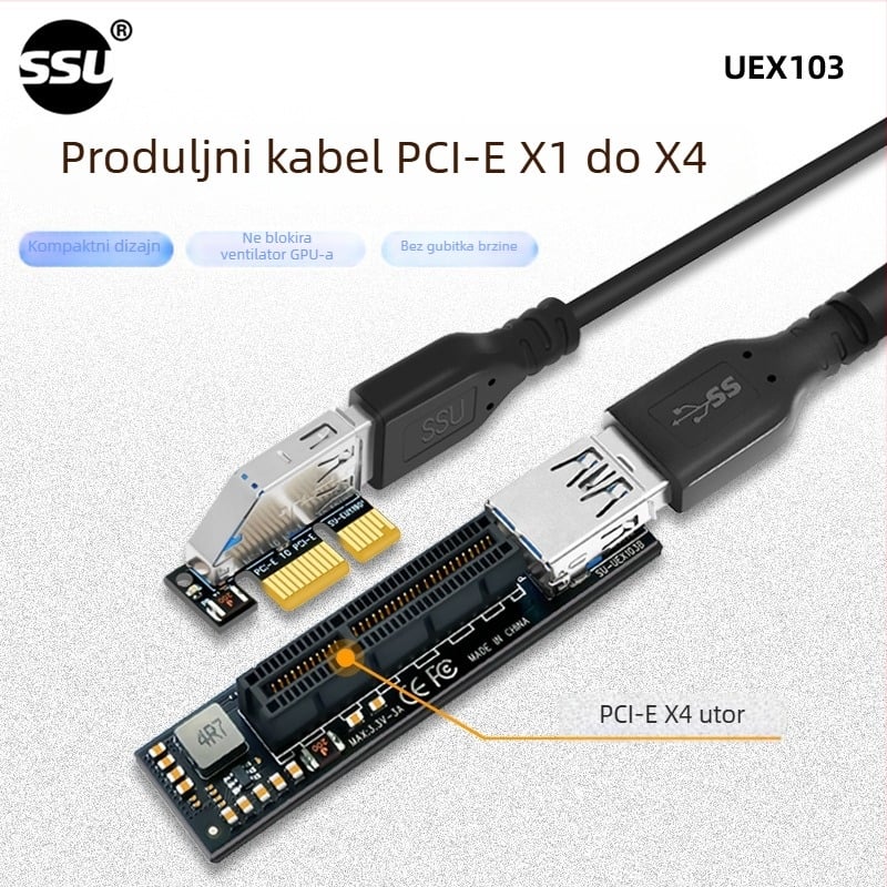 PCIe 1X ekstenzijski kabel, SSU UEX103, patch cord, sučelje: Drugo, duljina 0.6 m