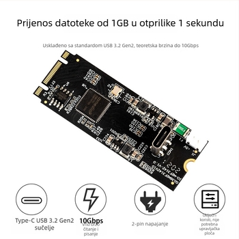 Karta za proširenje M.2 na USB-C, s ASMedia 3142, 10 Gbps USB 3.2 Gen2 adapter