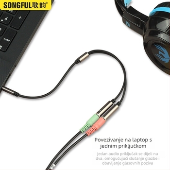 Audio adapter kabel s razdjelnikom 1–2, najlonska opletena, bakreno jezgro, izlaz zvuka, bez kašnjenja