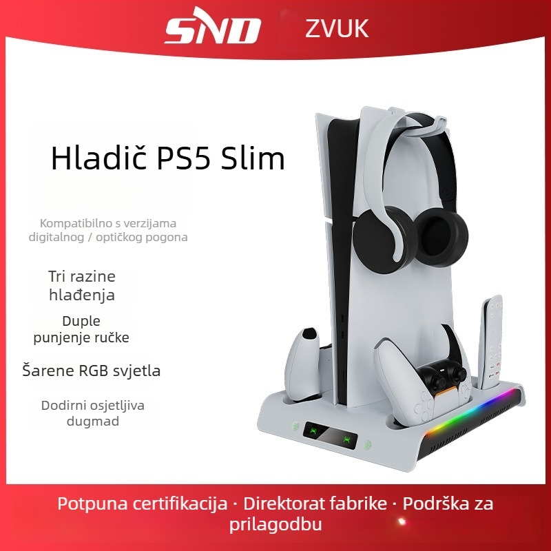 P5 Slim kućište za hlađenje konzole i dok za punjenje za kontroler s nosačem slušalica i RGB osvjetljenjem