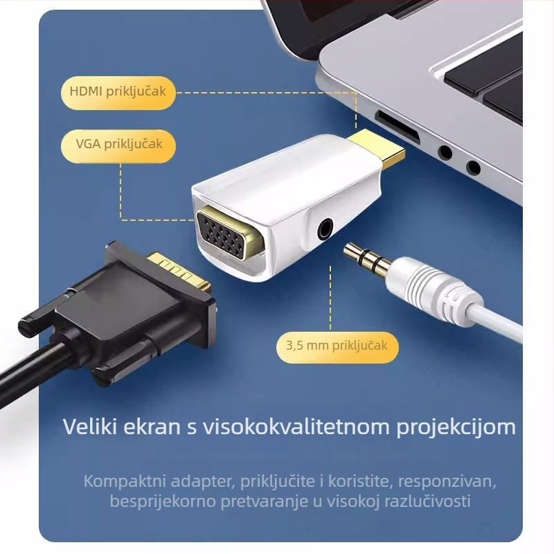 HDMI na VGA adapter kabel, model Barrel HDMI/VGA, tip: adapter kabel, sučelje: HDMI, jednostrani konektor, pakiranje: biserna torbica