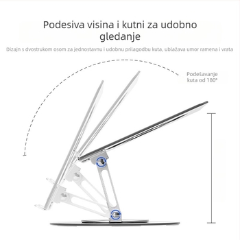 Stalak za notebook od aluminijske legure s rotacijom, universalna kompatibilnost, model S13, 703 g, baza za hlađenje na radnoj površini