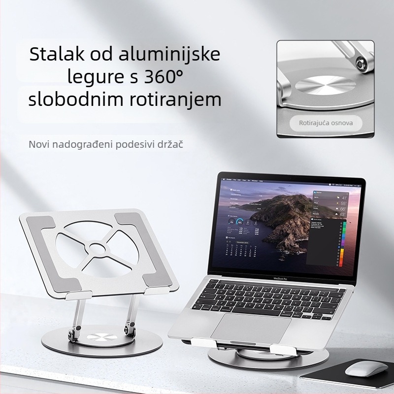 Stalak za notebook od aluminijske legure s rotacijom, universalna kompatibilnost, model S13, 703 g, baza za hlađenje na radnoj površini