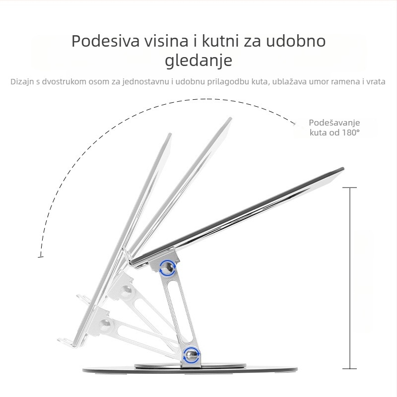 Stalak za notebook od aluminijske legure s rotacijom, universalna kompatibilnost, model S13, 703 g, baza za hlađenje na radnoj površini