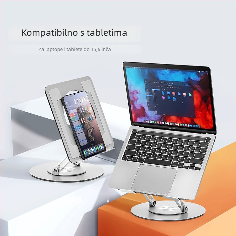 Stalak za notebook od aluminijske legure s rotacijom, universalna kompatibilnost, model S13, 703 g, baza za hlađenje na radnoj površini