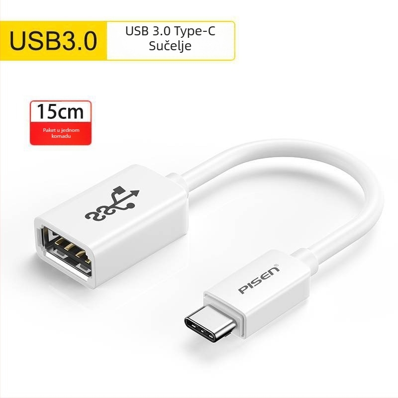 Pisen Type-C OTG data kabel – USB 3.0 OTG adapter za Huawei Android telefone, duljina 0.15 m, jednostrani konektor