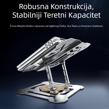 Stojak za laptop s 360° rotacijom, model L205-b, karbonsko čelika, univerzalna kompatibilnost, težina 2 kg