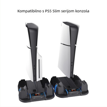 PS5 Pro/PS5 Slim baza za hlađenje s punjenjem kontrolera i pohranom kartica za igre (ABS)