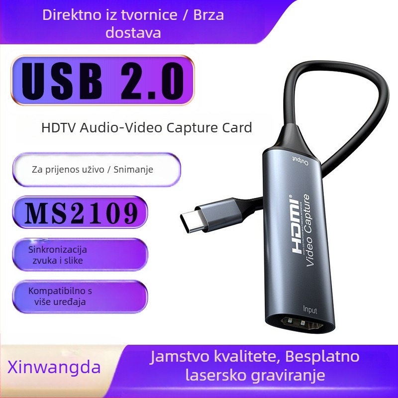 HDMI na USB-C 3.0 video capture kartica, MS2109 čipset, USB 3.0 sučelje, izlaz 1080p30, kabel bakrenog jezgra 20 cm