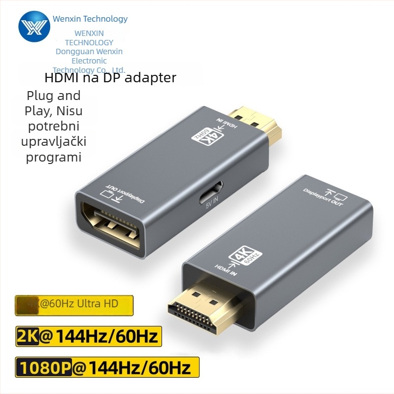 HDMI na DP adapter, konverter 4K60Hz za prijenosno računalo i vanjski monitor, prikaz 60/144 Hz