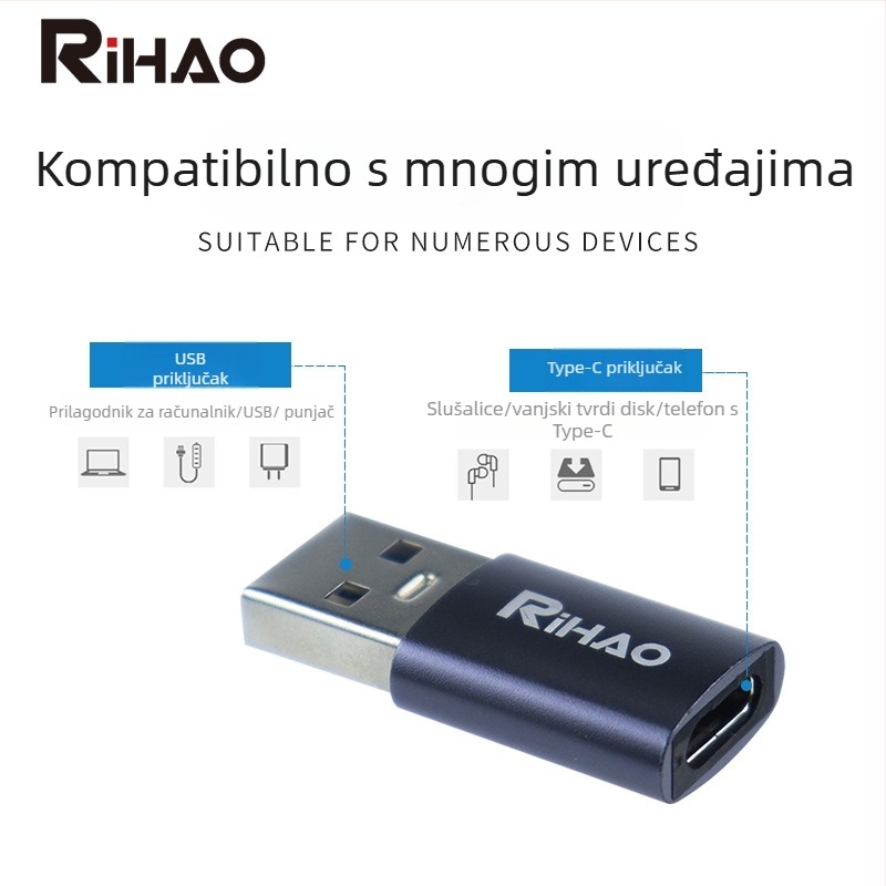 RIHAO OTG Type-C na USB 3.0 adapter, 10Gbps, model Z10/Z11, jednoportni