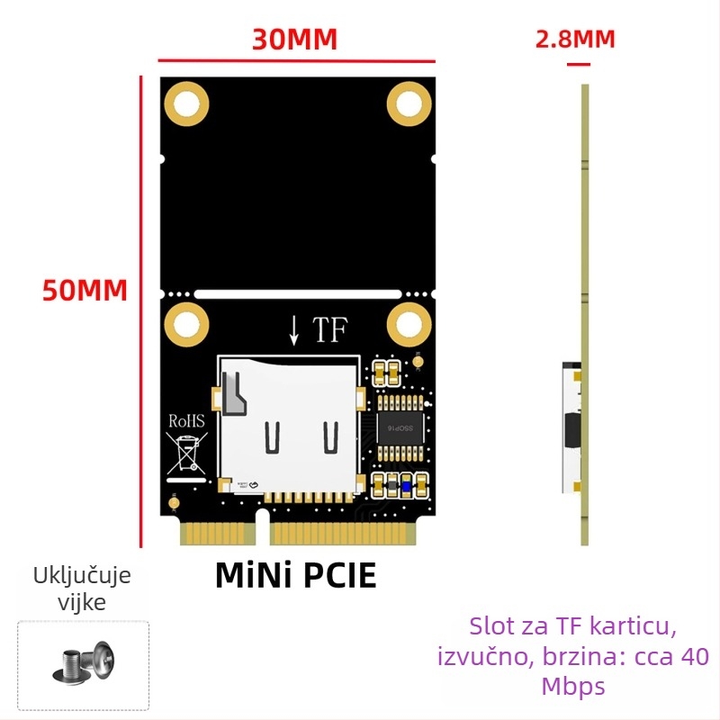 Adapter kartica – Mini PCIe na Micro SD, BZHS, sučelje: Drugo