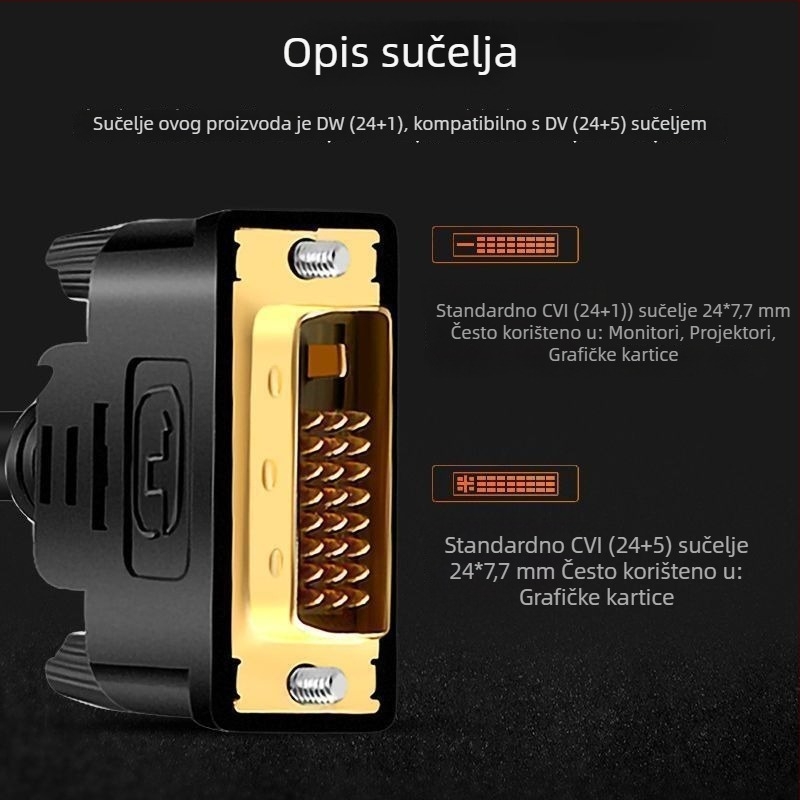 DVI-D adapter kabel za PC monitor, 24+1 pinova, DVI sučelje