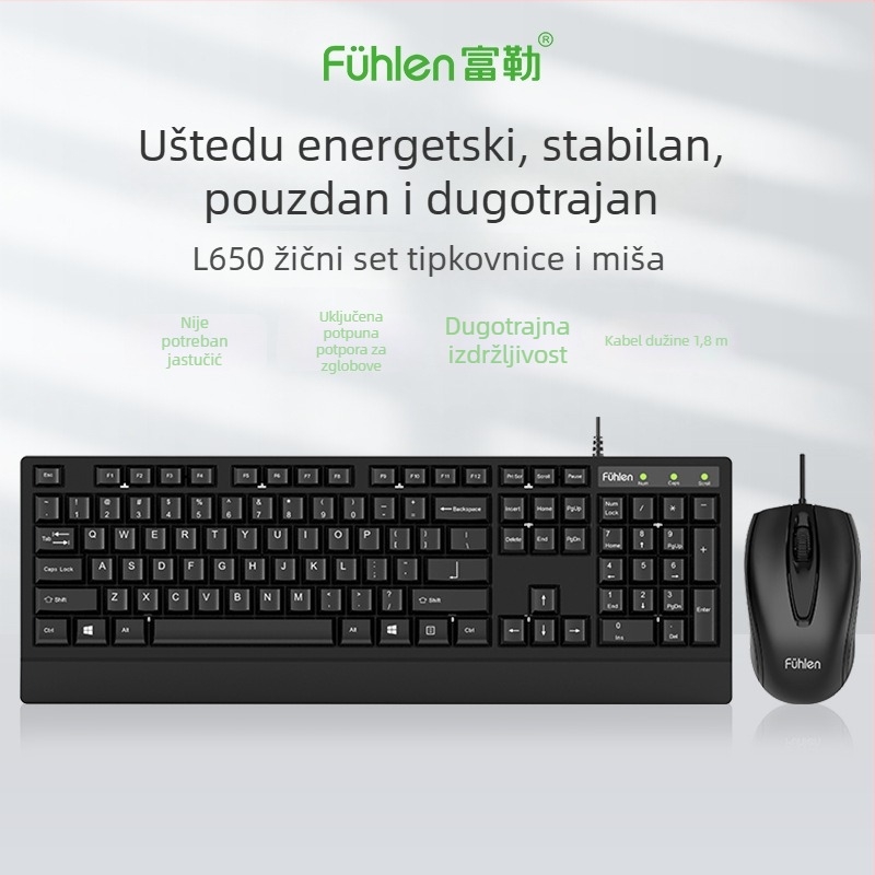 L650 kabelski set tipkovnice i miša – USB, 1000dpi optički, 1,5 m kabel, ergonomski dizajn