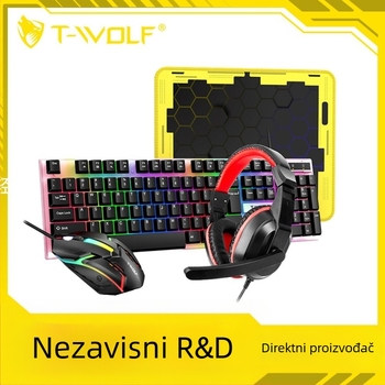 Thunder Wolf TF240 gaming set: žični USB tipkovnica i miš, optički 1000dpi, pozadinsko osvjetljenje, ergonomski dizajn, uključuje slušalice i podlogu za miš