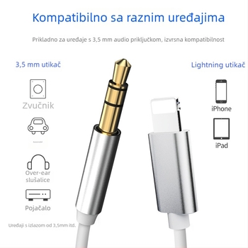 Apple Aux auto audio kabel 8P–na 3,5 mm adapter kabel, audio linija, bakrena žica, cinkovano jezgro