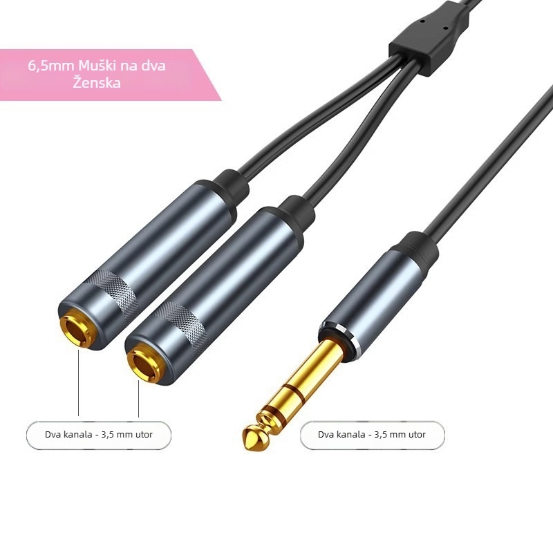 Kabel za mono audio splitter 6,35 mm – muški na dva ženska priključka, produžni kabel, bakreni vodič