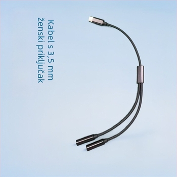Type-C na dualni 3,5 mm audio splitter kabel, adapter jedan na dva, bakreni vodič, cinkovito bakreno jezgro
