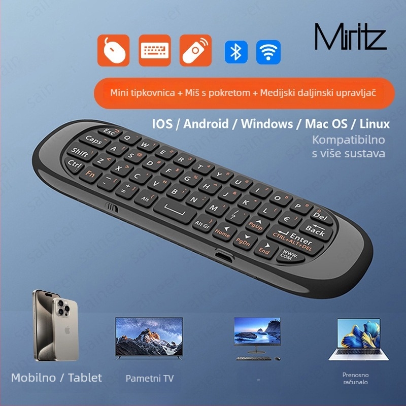 Bežična Bluetooth tipkovnica s Air Mouse daljinskim upravljačem – Dvostruki režim (Bluetooth i 2.4G), USB sučelje, doseg 10 m, 1000dpi, glasovno upravljanje