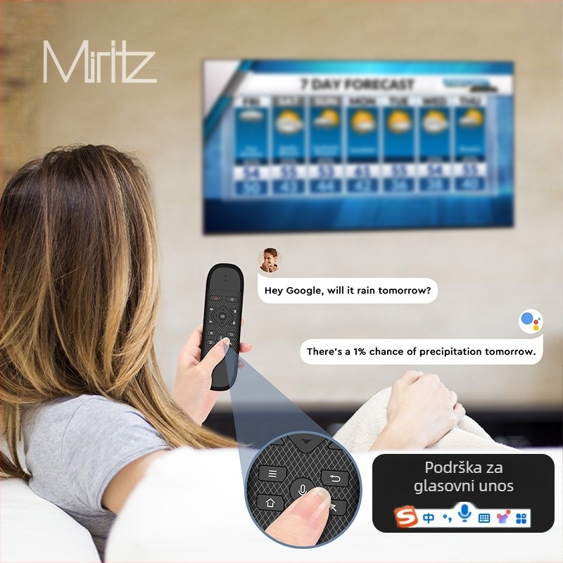 Bežična Bluetooth tipkovnica s Air Mouse daljinskim upravljačem – Dvostruki režim (Bluetooth i 2.4G), USB sučelje, doseg 10 m, 1000dpi, glasovno upravljanje