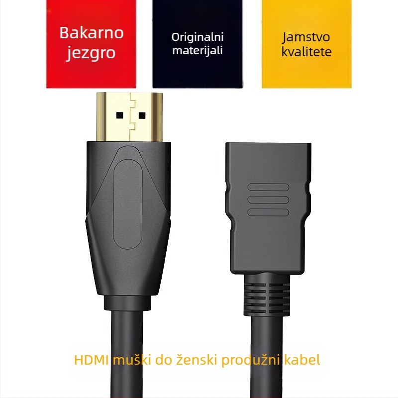 HDMI produžni kabel, HDMI muški na HDMI ženski, HDMI 2.0, 4K, pozlaćen, bakar bez kisika
