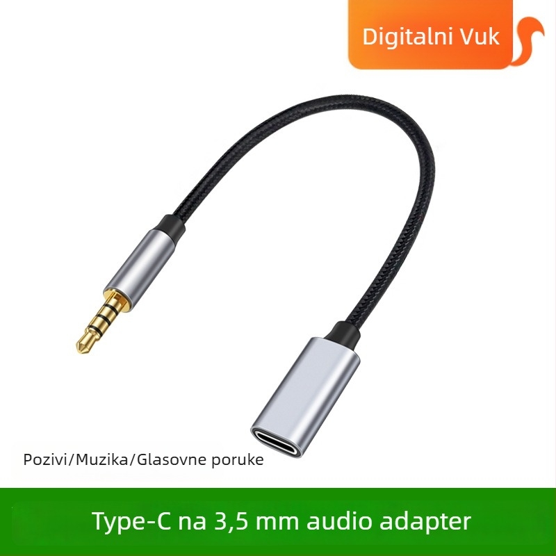 Type-C ženski na 3,5 mm audio adapter kabel s bakrenim jezgrom