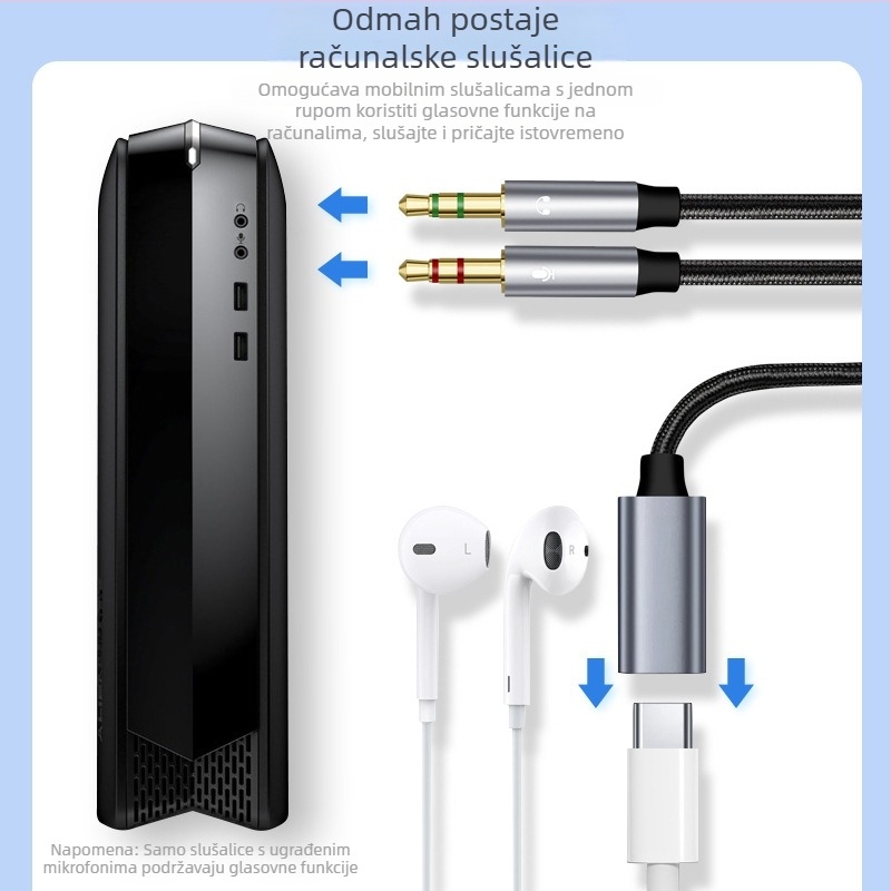 Type-C ženski na 3,5 mm audio adapter kabel s bakrenim jezgrom