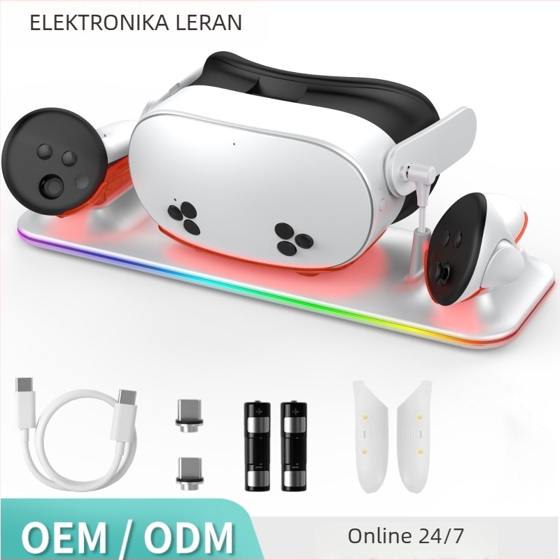 Bežični magnetski nosač za punjenje Meta Quest 3S/3 s 2 baterijama – ABS materijal, ulaz 5V 3A, izlaz 2×5V 1A, kompatibilan s Meta Quest 3S/3