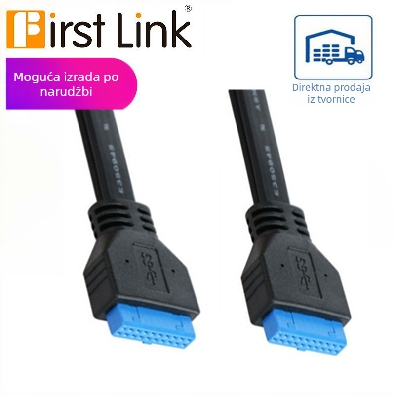 USB 3.0 kabel za matičnu ploču, 20-pin ženski–ženski produžni kabel, plosnati kabel, 0,5 m