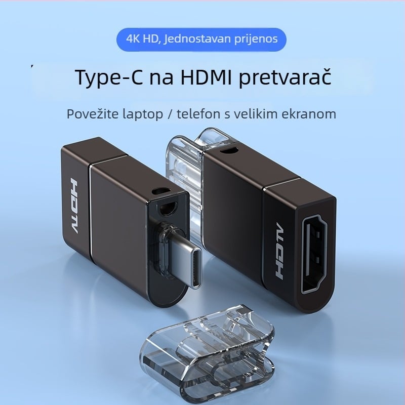 Type-C na HDMI adapter za prijenos videa i zvuka; kućište od aluminijske legure; kompatibilan s Windowsom, Androidom i Mac OS.