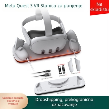 Punjačka baza za Meta Quest3 VR headset i kontroleri s LED trakom, USB-C sučelje, ABS materijal