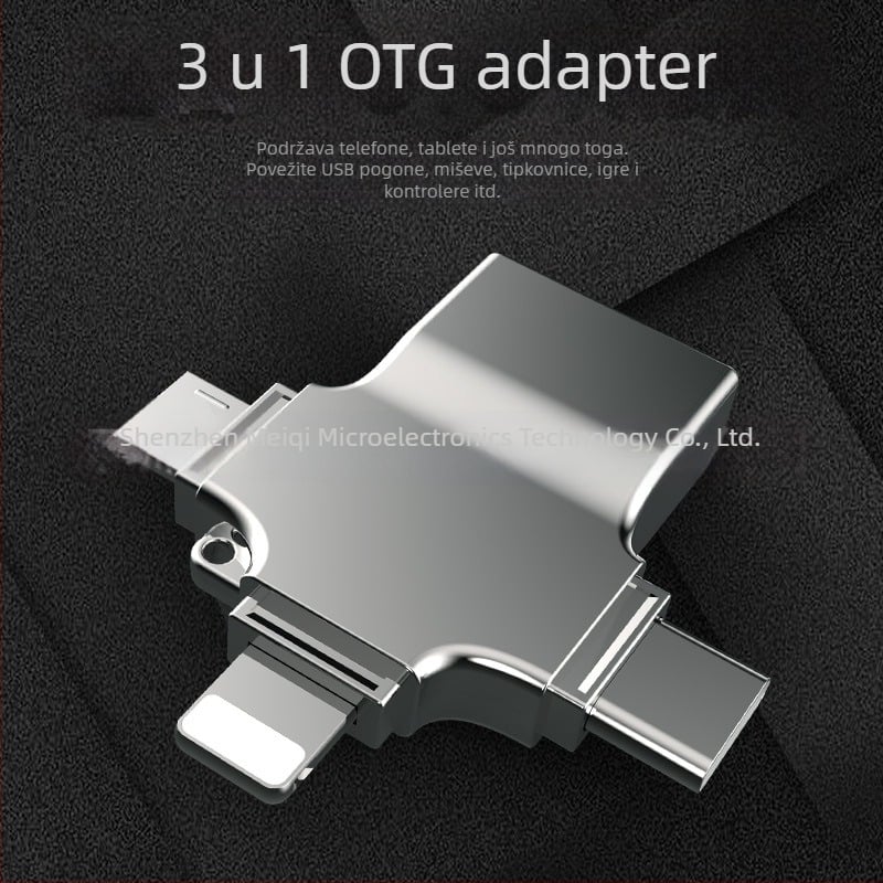 OTG USB-C adapter – 3-u 1 višenamjenski Type-C adapter za Apple i Android, Model M10, cinkova legura