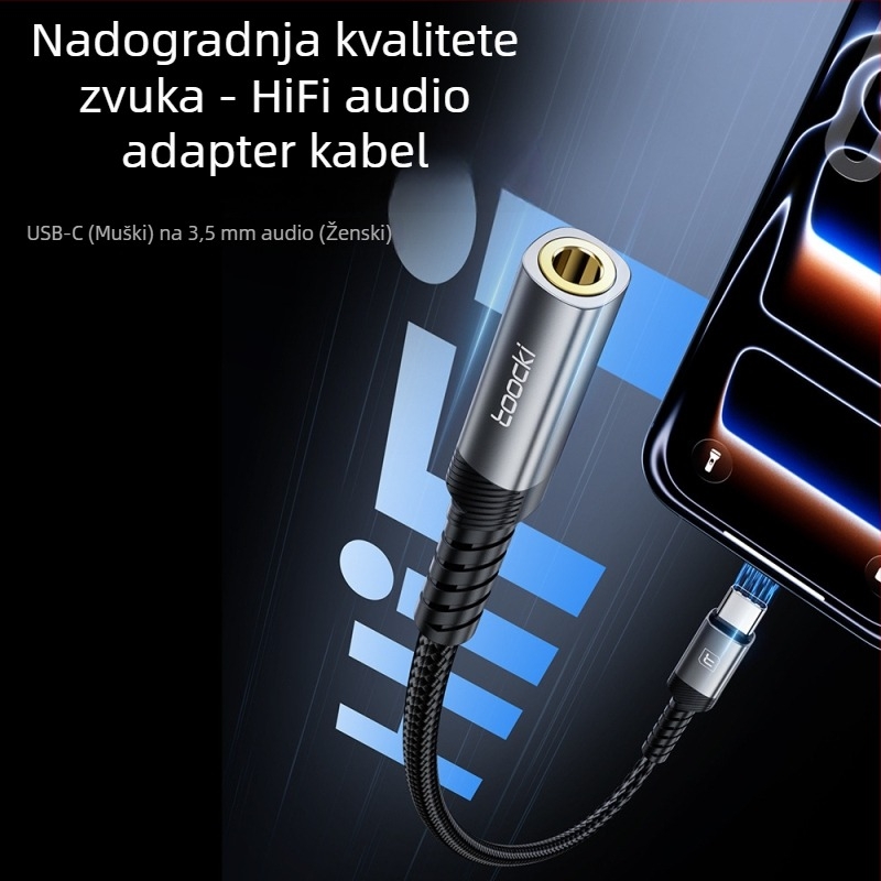 Toocki Type-C na 3,5 mm audio adapter kabel s kabelskim daljinskim upravljačem, HiFi, model Tq-yd09a/b, kompatibilan s Apple, Samsung, Xiaomi, Huawei