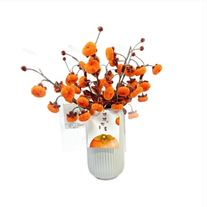 Ručno izrađeni plišani buket s persimon cvijećem — Meibao, za uzrast 15–35 godina, Model 123