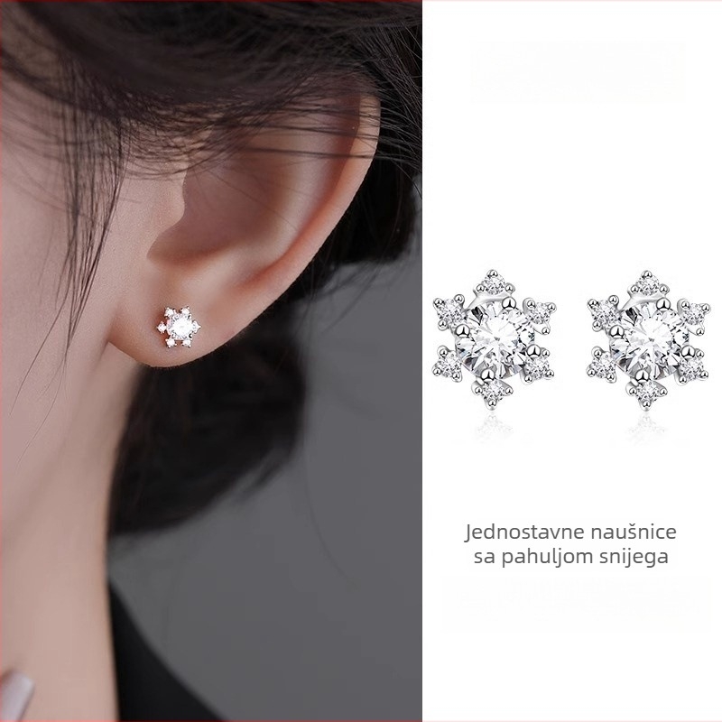 Bakrene naušnice s geometrijskim dizajnom u obliku snježinke, elektroplatirano, zimska 2024, za žene