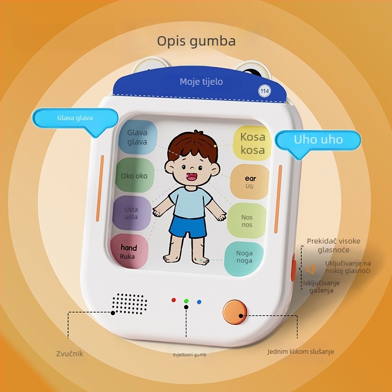 Edukativni uređaj za djecu 4–6 godina: jezik, matematika i engleski, inteligentno glasovno čitanje uz dodir, kućište od ABS-a, litij baterija