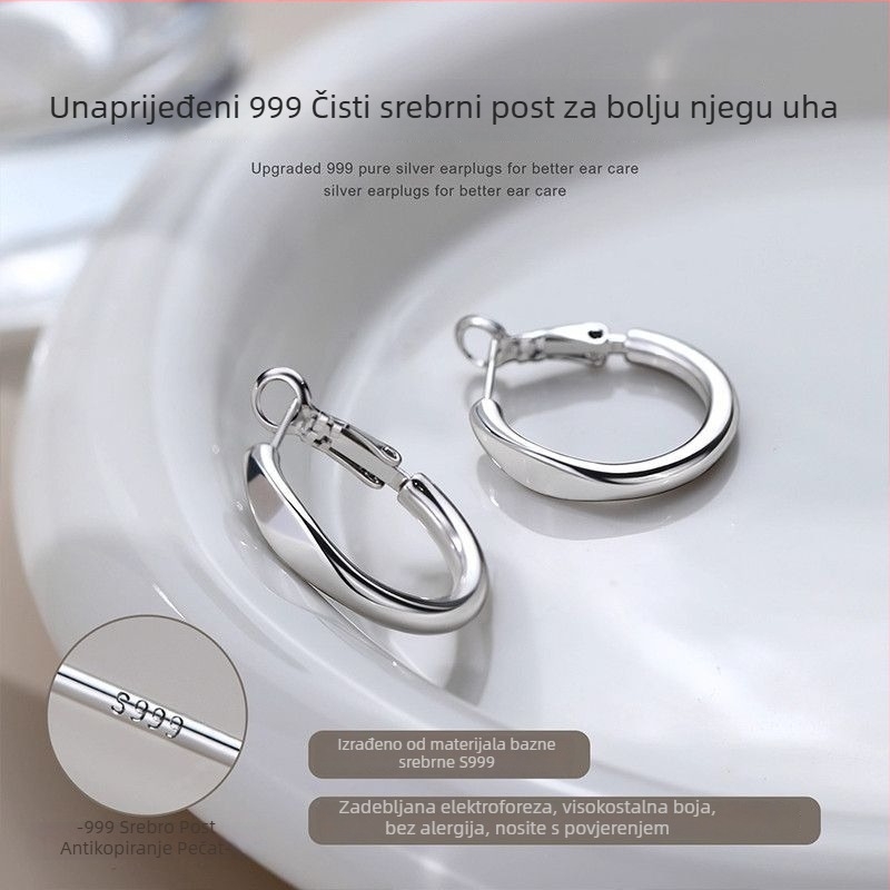 Srebro 999 hoop naušnice s postom, IN stil, elektroplating, jesen 2025