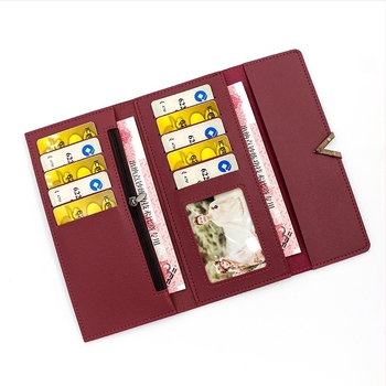 Ženski dugi novčanik od PU kože, s više pretinaca za kartice, jednobojni dizajn, stil Fresh and Sweet, zatvaranje na snap gumb