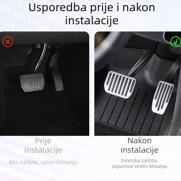 Set aluminijskih poklopaca pedala za Tesla Model 3/Y – ubrzanje, kočnica i pedala za nogu (dead pedal), automatski mjenjač, 2025 model