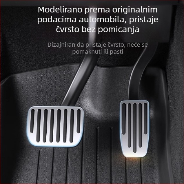 Set aluminijskih poklopaca pedala za Tesla Model 3/Y – ubrzanje, kočnica i pedala za nogu (dead pedal), automatski mjenjač, 2025 model