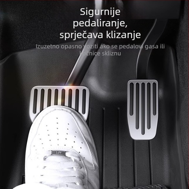 Set aluminijskih poklopaca pedala za Tesla Model 3/Y – ubrzanje, kočnica i pedala za nogu (dead pedal), automatski mjenjač, 2025 model