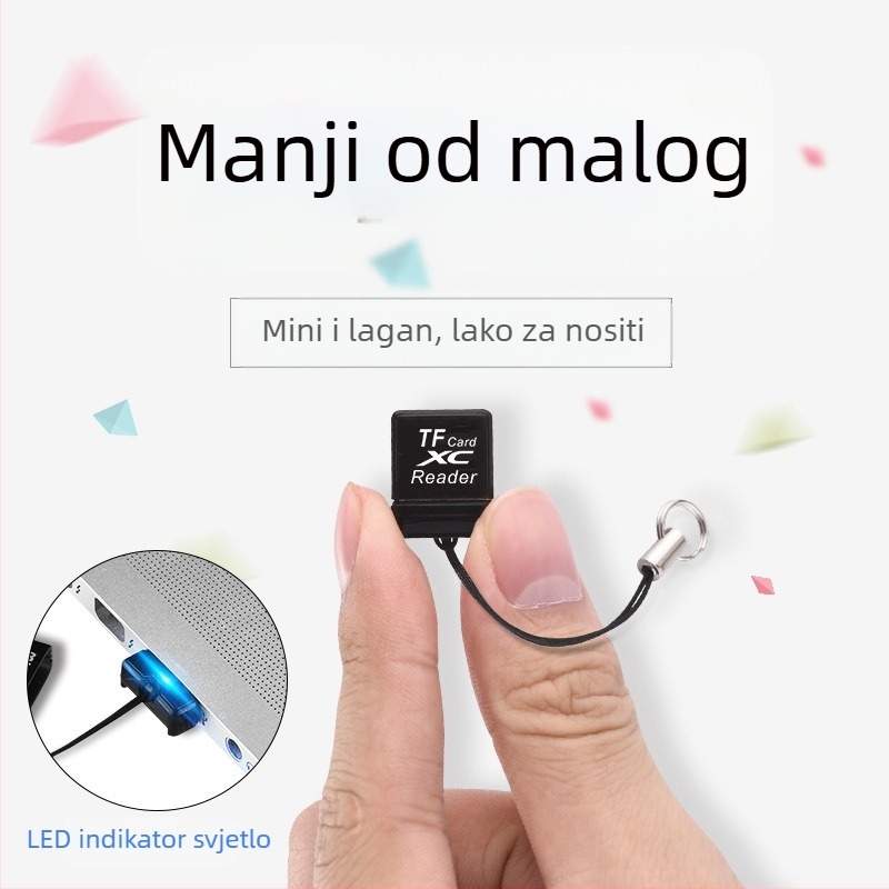 TF čitač kartica USB 2.0 Mini (USB 2.0 sučelje; podrška TF kartica; vanjska instalacija; Windows 7 kompatibilnost; mini oblik)
