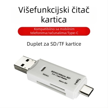 Type-C OTG čitač kartica – All-in-One USB 2.0 SD/TF čitač za mobitele i PC, ABS kućište, Model 11006