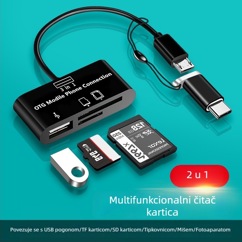 USB 3.0 čitač kartica s USB-C OTG za Android telefone (USB 3.0 sučelje, SD/SDHC/TF kartice, USB-C OTG, Android kompatibilnost)