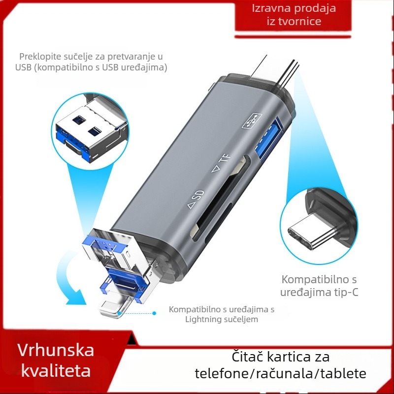 Šest u jedan USB čitač kartica – TF kartica utor, USB 2.0 sučelje, vanjski OEM višenamjenski čitač kartica