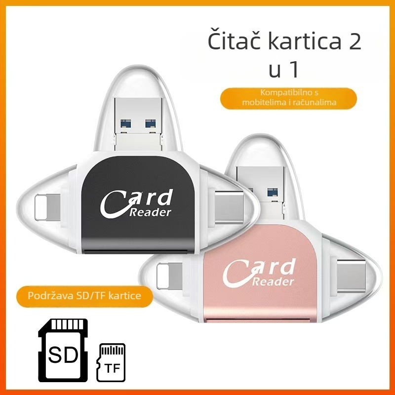 Metalni kartični čitač sa četiri porta USB 2.0 SD/TF — Model U003
