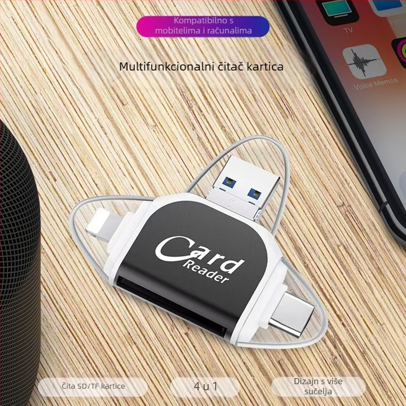 Metalni kartični čitač sa četiri porta USB 2.0 SD/TF — Model U003