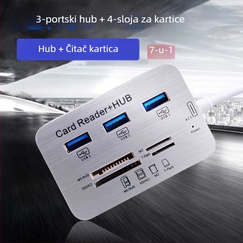 USB 3.0 čitač kartica i hub uz podršku MS/SD/M2/TF (Model USBX3+MS+SD+M2+TF)