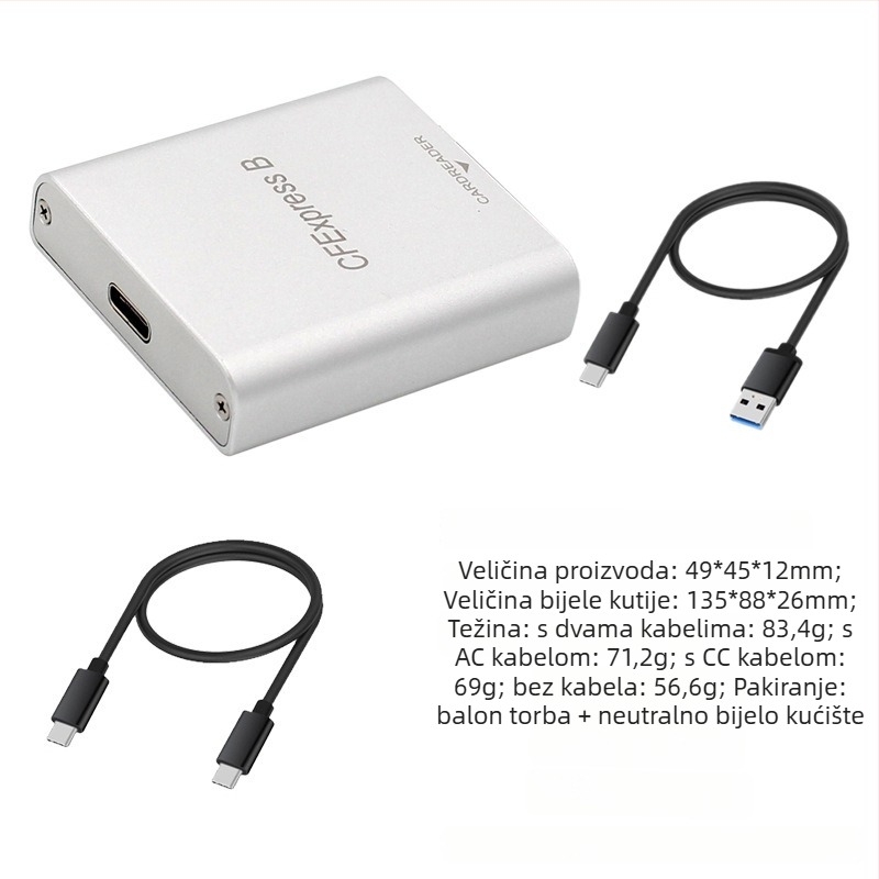 PH862 CFexpress čitač kartica — visoka brzina USB 3.2 (10G), USB-C sučelje, kućište od aluminijskog legura, vanjska instalacija, OEM obrada dostupna.