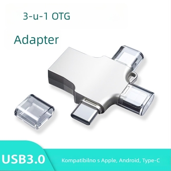 OTG USB-C 3-u-1 adapter za Android telefone, podržava vanjski USB pogon i čitač kartica